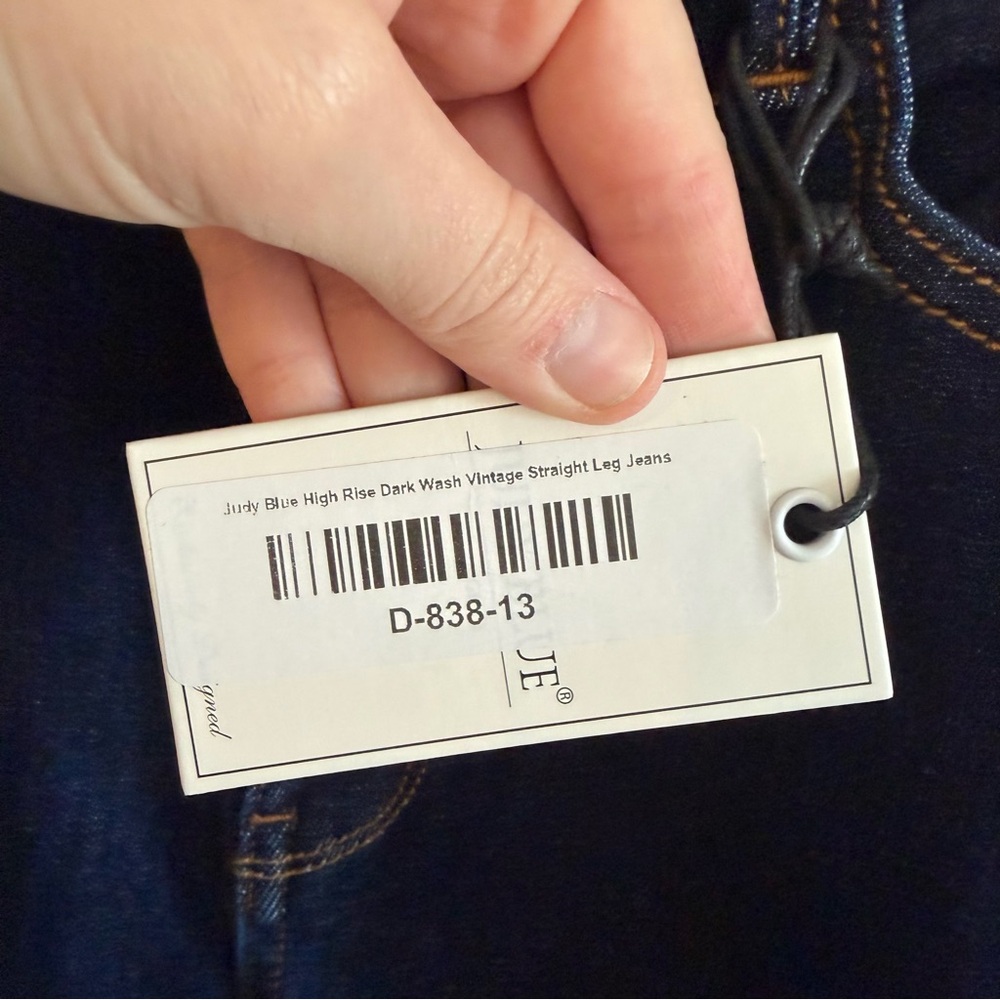 NWT Judy Blue Straight Leg Jeans 13/31 Blue Dark Wash High Rise Stretch Raw Hem - Picture 3 of 16